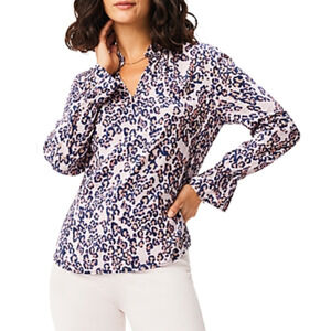 Nic+Zoe Women Safari Spot Printed Top Pink Multi Size XL